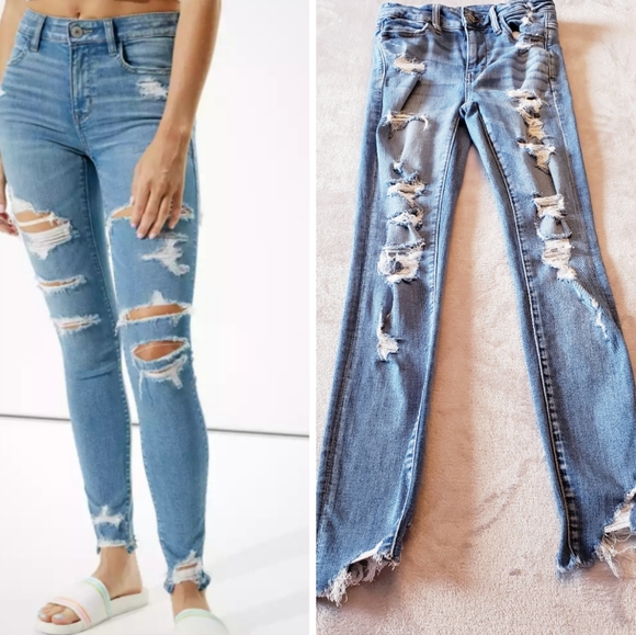 American Eagle Outfitters Denim - AEO next level stretch ripped high rise jeggings